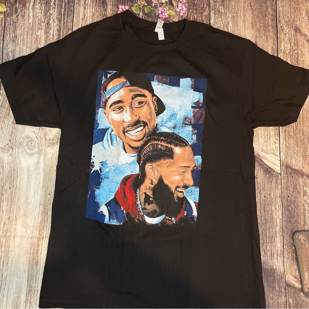 Nipsey Hussle and 2Pac Blue/ Black Tshirt